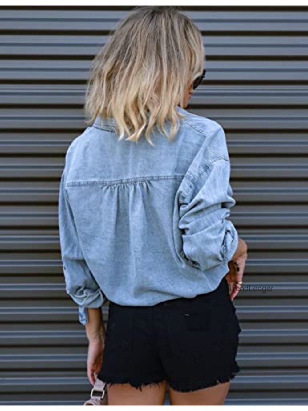 Women's Crop Denim Shirt Oversized Button Down 100% Cotton Jean Top